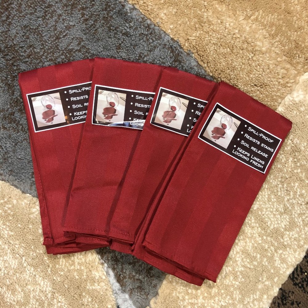4 Chateau Red Stripe Micro-Fiber Dinner Napkins